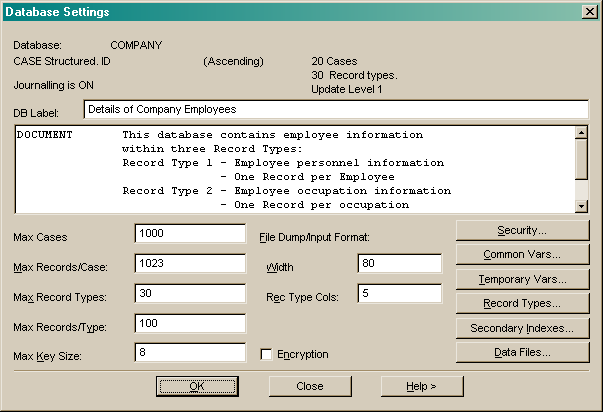 Database Settings